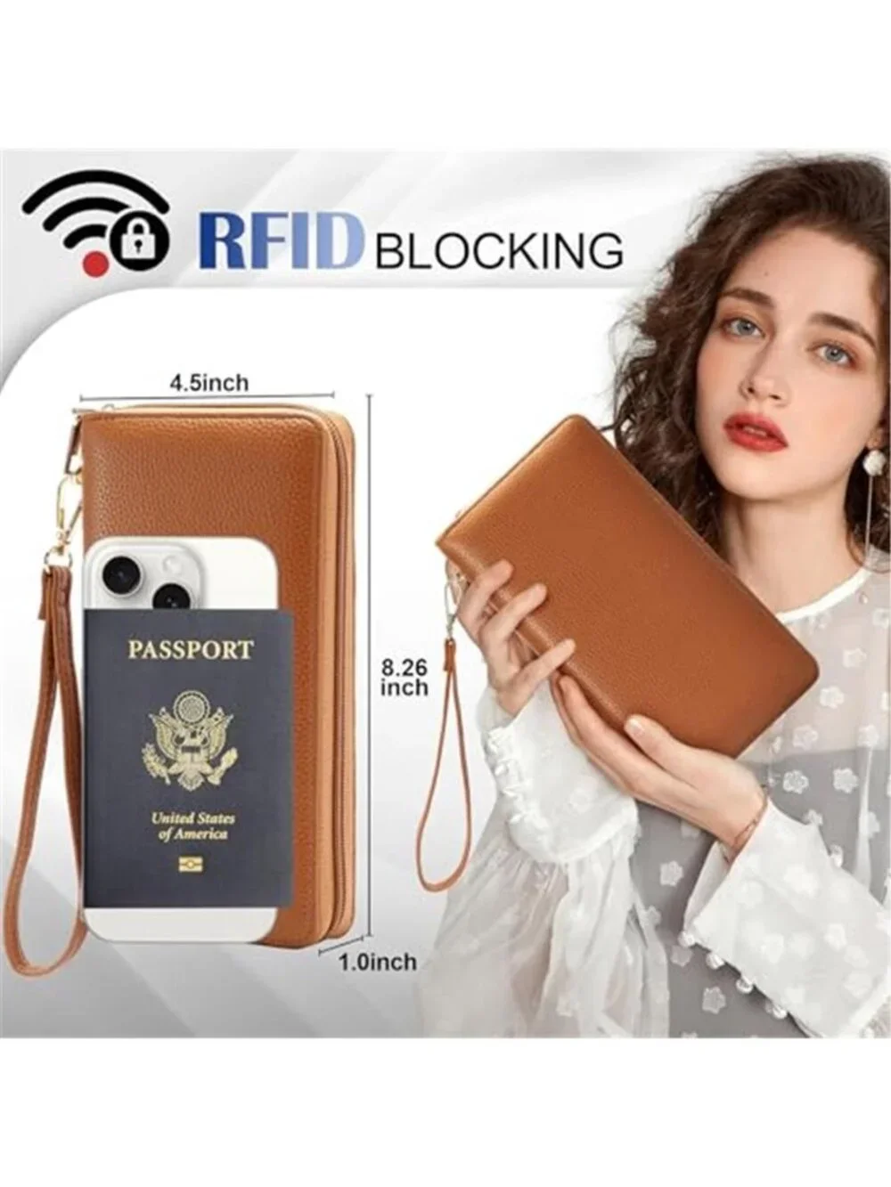Womens RFID Leather Wallet Clutch Wristlet Large Capacity Card Holder Organizer